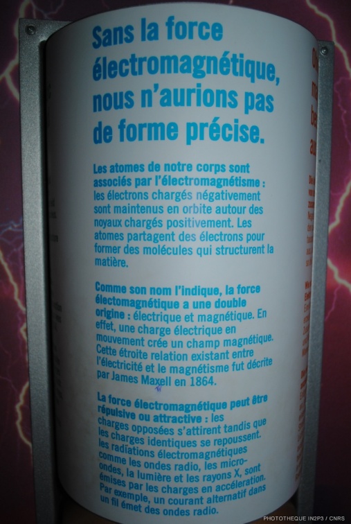 Panneau expliquant le rôle de la force électromagnétique