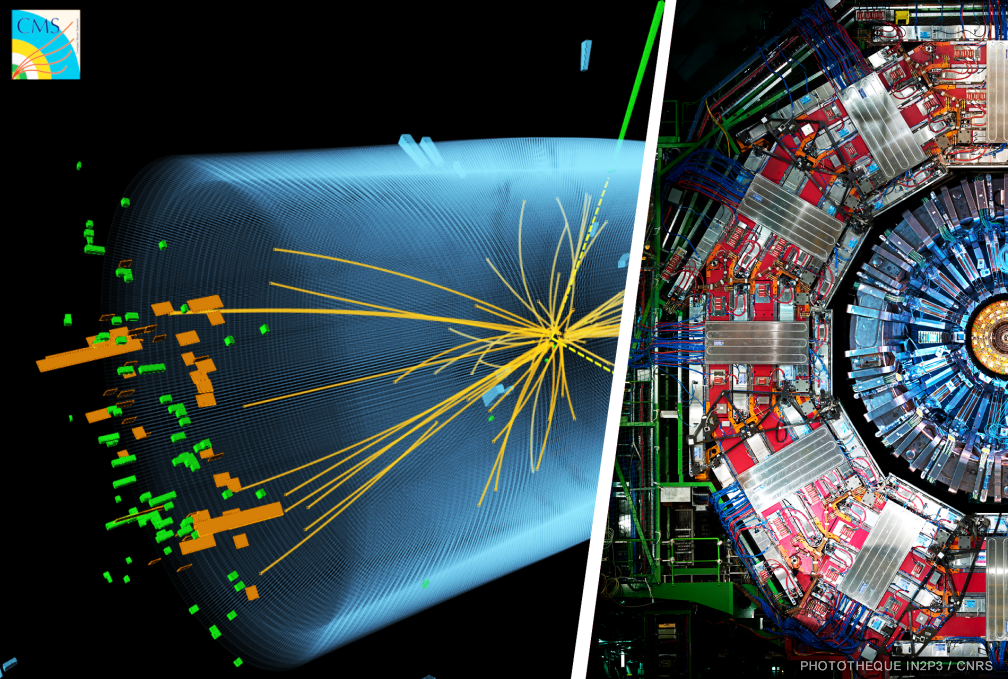 Détecteur CMS (LHC) et candidat Higgs en 2 photons (IP2I)
