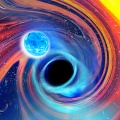 Vue d'artiste d'une fusion entre un trou noir et une étoile à neutrons 