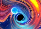 Vue d'artiste d'une fusion entre un trou noir et une étoile à neutrons 