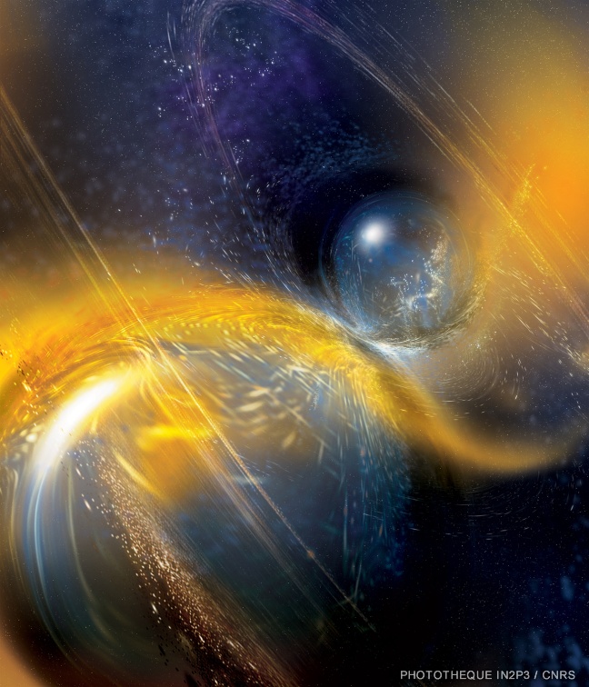Vue d'artiste de la fusion de deux étoiles à neutrons