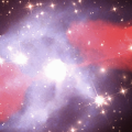 Image composite X/visible/radio de Cygnus A (noyau actif de galaxie)