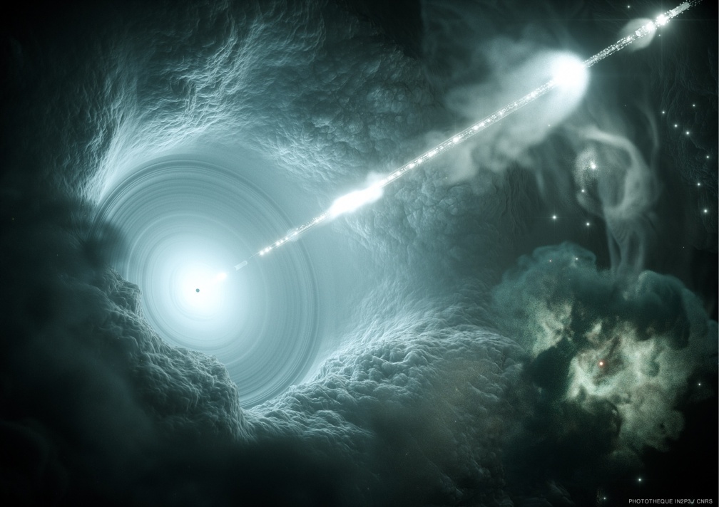 Vue d’artiste d’un blazar (noyau actif de galaxie)