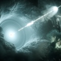 Vue d’artiste d’un blazar (noyau actif de galaxie)