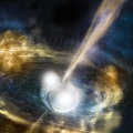 Vue d’artiste de la fusion de deux étoiles à neutrons